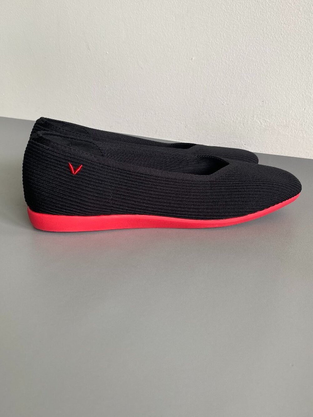 Vivaia Margot Walker Square Toe Flats Black Knit Comfort Shoes Red Sole 10 41